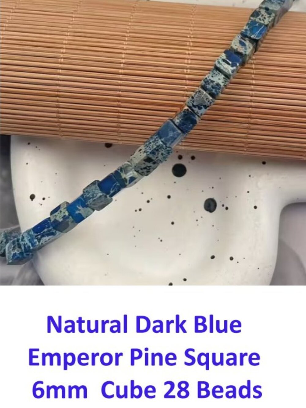 Natural Dark Blue  Emperor Pine Square  6mm  Cube 28 Beads